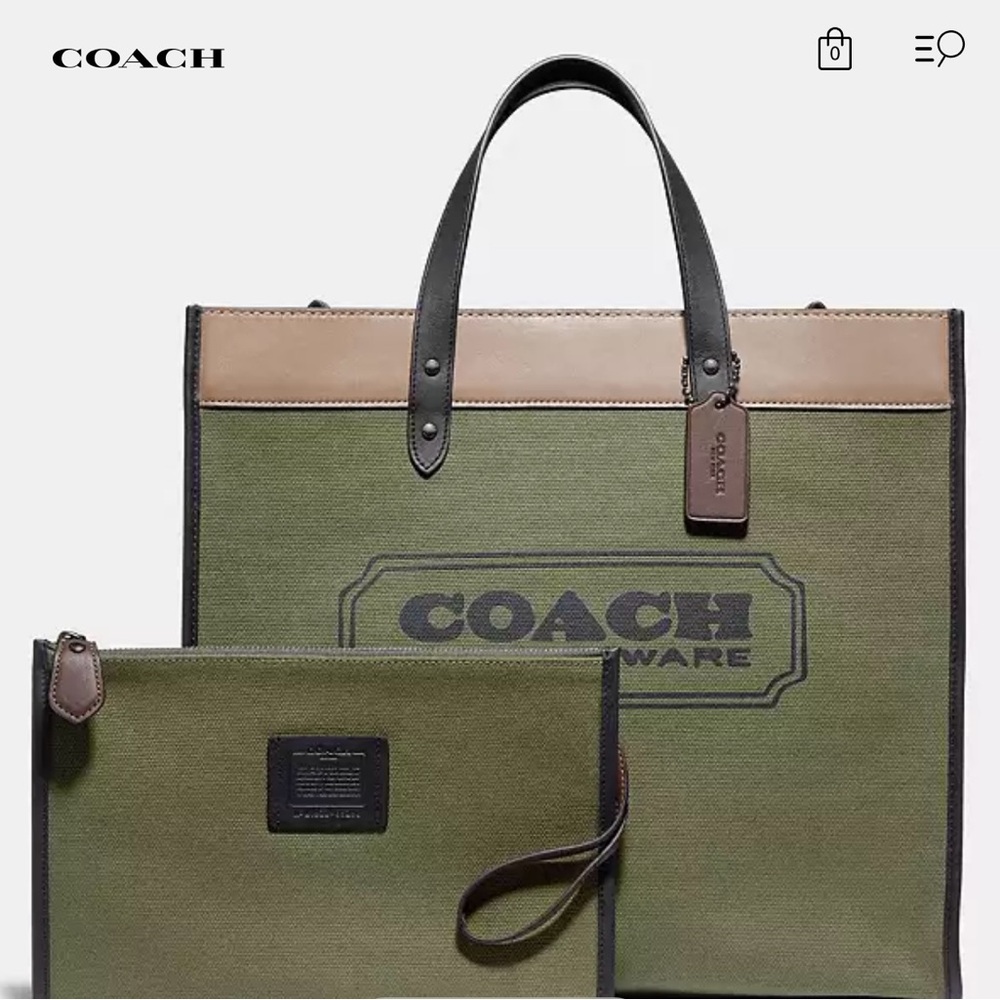 Coach Field Tote 40 Olive Green with Tan leather ❤️ - Picture 10 of 10